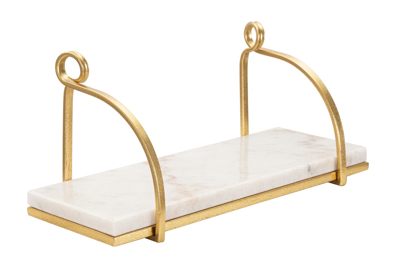 Raft pentru perete, Mauro Ferretti, Marble, 40 x 16 x 18 cm, fier/marmura, auriu/alb - imagine 7